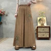 Summer thin embroidered pants with a national trend, large-sized elastic and tight-waisted trousers with a national style, wide-leg embroidered pants, and Chinese-style embroidered culottes Specification image